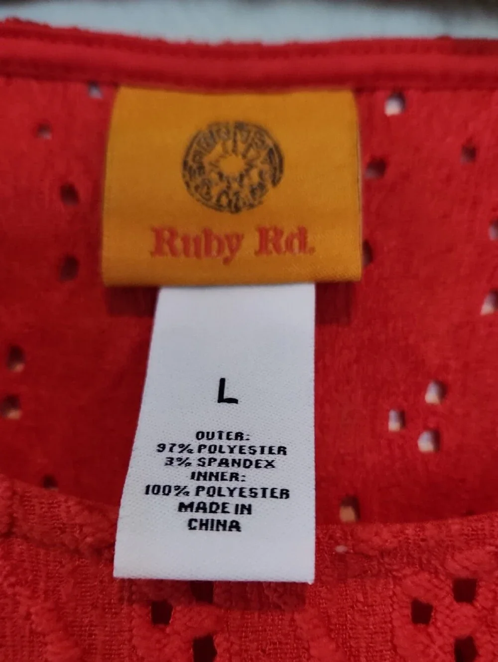 Ruby Rd. Melon Eyelet Bow-Shoulder Blouse - Picture 3 of 7